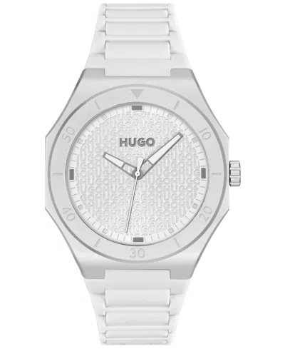 Hugo Boss Men's Grail Light Quartz White Silicone Watch, 42mm In Silver-tone