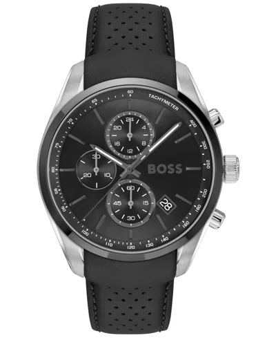 Hugo Boss Men's Grand Prix 44 Quartz Chronograph Black Leather Watch, 44.50mm