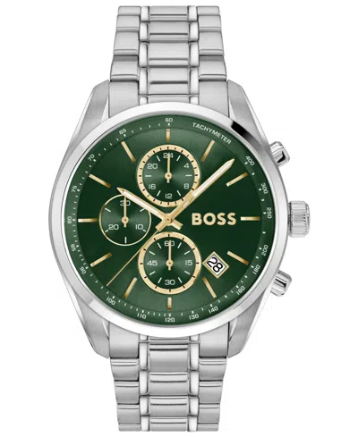 Hugo Boss Men's Grand Prix 44 Quartz Fashion Chrono Stainless Steel Watch, 44.50mm In Silver