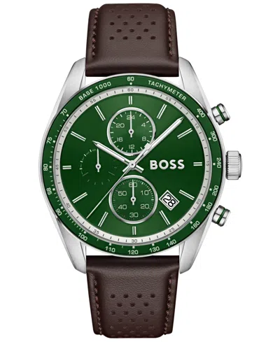 Hugo Boss Men's Grand Prix Quartz Chrono Brown Leather Watch 44.50mm