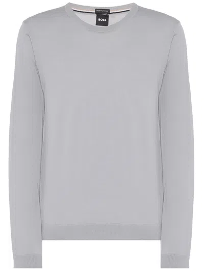 Hugo Boss Men Grey Virgin Wool Sweater In White