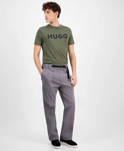 Hugo Boss Men's Gunner Classic Fit Belted Casual Trousers In Grey