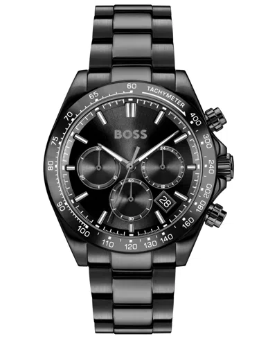 Hugo Boss Men's Hero 2.0 Quartz Fashion Chrono Ionic Plated Black Steel Watch, 44mm