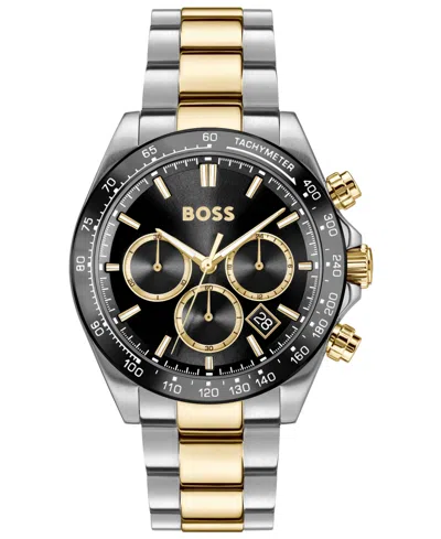 Hugo Boss Men's Hero 2.0 Quartz Fashion Chrono Two Tone Stainless Steel Watch, 44mm In Silver
