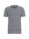 Hugo Boss Men's Tiburt 457 Striped Linen Short Sleeve Crew Neck T-shirt, Navy/white In Dark Blue