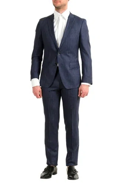 Pre-owned Hugo Boss Men's "huge6/genius5" Slim Fit Blue Wool Silk Linen Two Button Suit