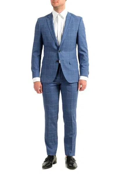 Pre-owned Hugo Boss Men's "huge6/genius5" Slim Fit Plaid Super 120 Wool Two Button Suit In Blue