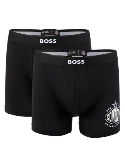 Hugo Boss Men's  X Nfl 2-pack Cowboys Boxer Briefs In Black