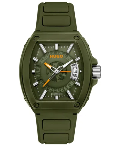 Hugo Boss Men's Hugo Id Quartz Basic Calendar Green Silicone Watch, 40.70mm