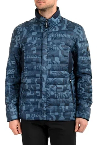 Pre-owned Hugo Boss Men's "j-kariba" Logo Print Insulated Parka Jacket Us M It 50 In Blue