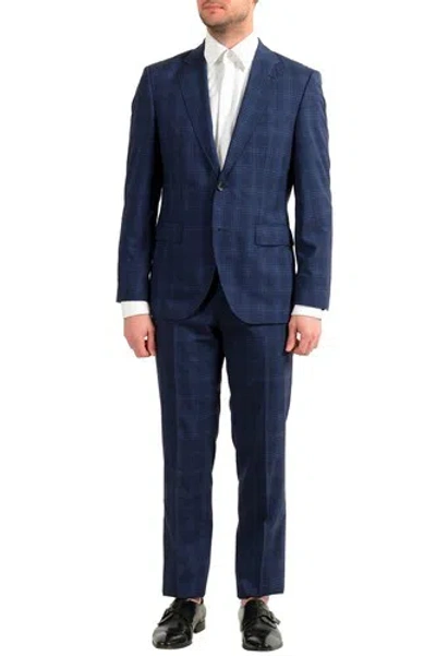 Pre-owned Hugo Boss Men's Jeckson/lenon1 Regular Fit 100% Wool Blue Plaid Two Button Suit