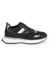 Hugo Boss Striped-trim Faux-leather And Mesh Low-top Trainers In Black