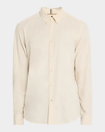 Hugo Boss Men's Liam Micro-corduroy Casual Button-down Shirt In White