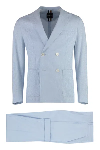 Hugo Boss Men's Light Blue Cotton Two-piece Suit For Ss24