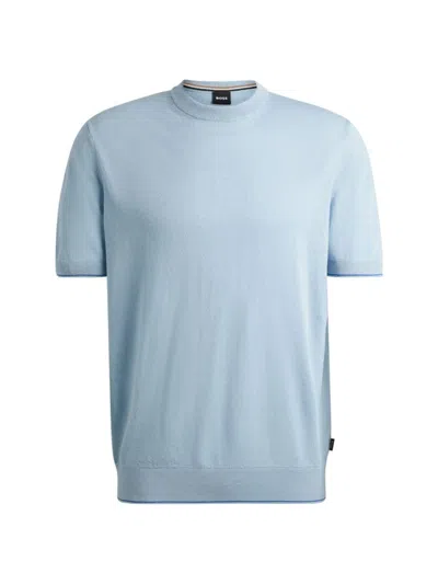 Hugo Boss Linen-blend Regular-fit Sweater With Accent Tipping In Light Blue