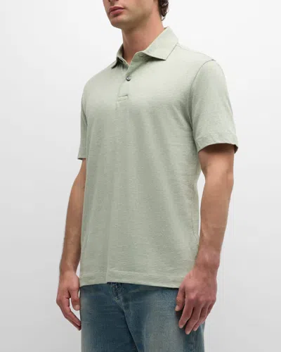 Hugo Boss Men's Linen Cotton Short-sleeve Polo Shirt In Open Grn