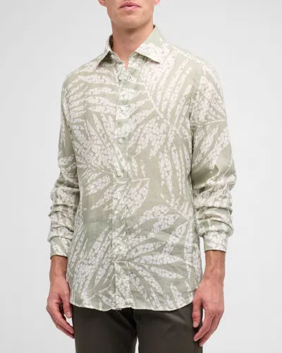 Hugo Boss Men's Linen Floral-print Casual Button-down Shirt In Open Grn