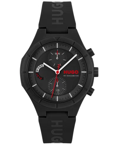 Hugo Boss Men's Lit Multi Quartz Multifunction Black Silicone Watch, 44mm