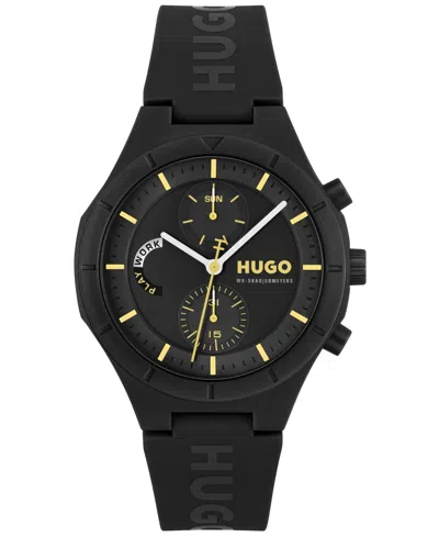 Hugo Boss Men's Lit Multi Quartz Multifunction Black Silicone Watch, 44mm