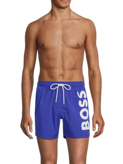 Hugo Boss Men's Logo Graphic Swim Shorts In Bright Blue
