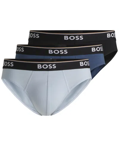Hugo Boss Men's 3-pack Logo Power Briefs In Black,light Blue,teal
