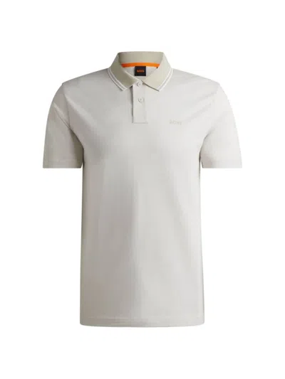 Hugo Boss Logo-print Polo Shirt In Oxford-piqu Cotton In Beige