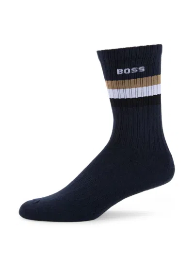 Hugo Boss Men's Logo Rib Knit Stripe Socks In Black