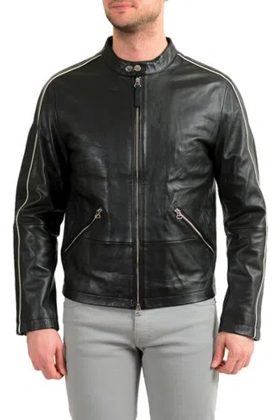 Pre-owned Hugo Boss Men's "mafos" 100% Leather Black Bomber Jacket Us S It 48