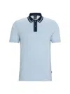 Hugo Boss Stripe-collar Short-sleeve Cotton Polo In Light Blue