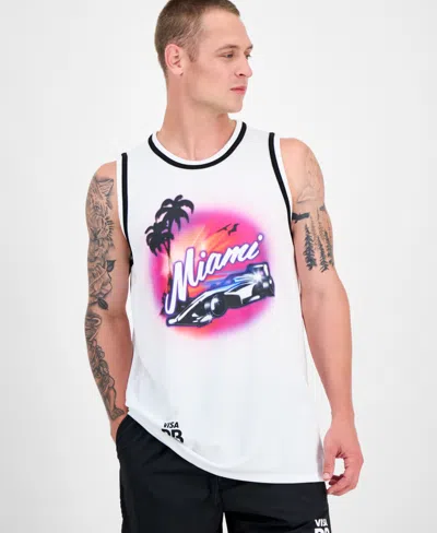 HUGO BOSS HUGO BY HUGO BOSS MEN'S MIAMI DRAPES SLIM FIT TEXTURED GRAPHIC TANK