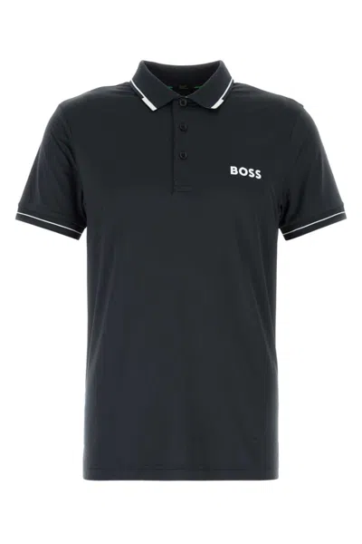 Hugo Boss Midnight Blue Stretch Polyester Polo Shirt In Black