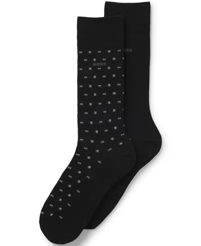 Hugo Boss Men's Mini Iconic Print Logo Socks, 2-pack In Black
