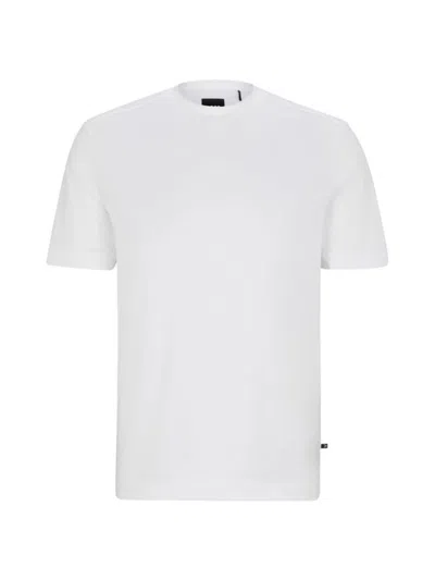 Hugo Boss Mixed-material T-shirt With Mercerized Stretch Cotton In White