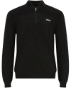 Hugo Boss Cotton-blend Zip-neck Sweater With Logo Print In Black