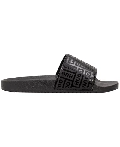 Hugo Boss Men's Monogram Logo Slip-on Slides In Black
