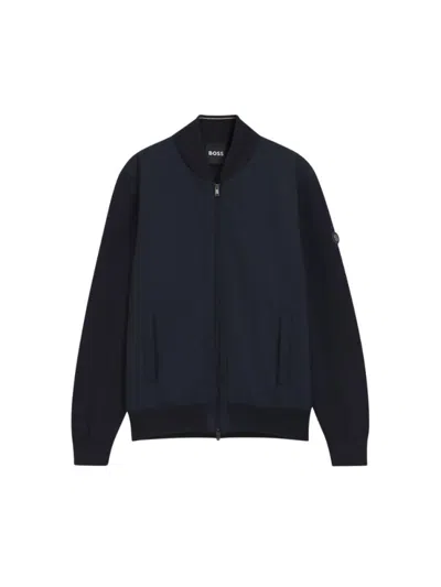 Hugo Boss Men Navy Blue Solid Bomber Jackets
