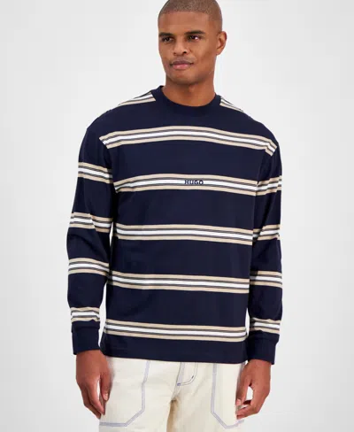 Hugo Boss Men's Nistriplo Relaxed Fit Striped Long Sleeve Crewneck T-shirt In Blue