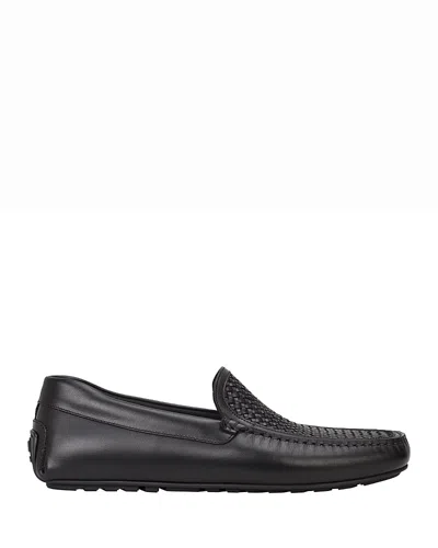 Hugo Boss Leather Moccasins With Woven Vamp In Black
