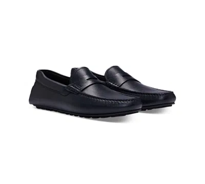 Hugo Boss Noel Grained Leather Mocassins In Navy Blue