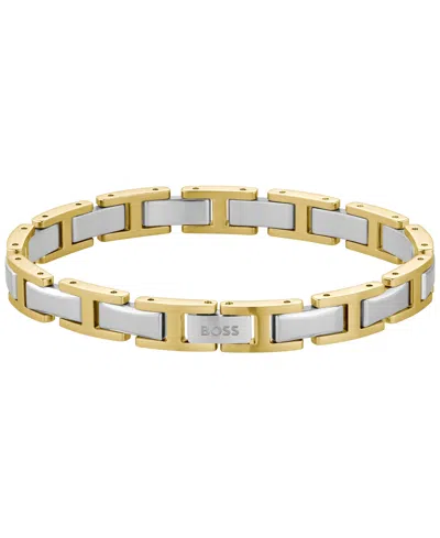Hugo Boss Men Nolan Stainless Steel Ionic Plated Thin Gold Steel Bracelet In Neutral