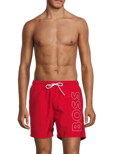 Hugo Boss Men's Octopus Logo Swim Shorts In Red