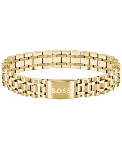 Hugo Boss Men's Owan Ionic Plated Thin Gold Steel Bracelet In Gold-tone