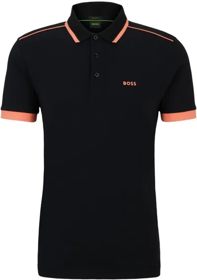 Hugo Boss Paddy 1 Mens Cotton Pique Polo Shirt With Contrast Stripes In Black 001