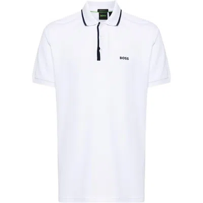 Hugo Boss Logo-print Cotton Polo Shirt In White
