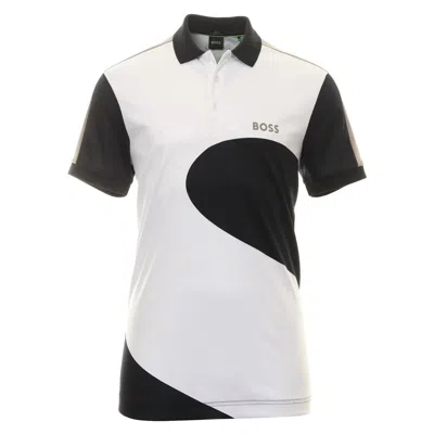 HUGO BOSS MEN'S PADDY 8 GEOMETRIC PRINT SHORT SLEEVE POLO IN WHITE/BLACK