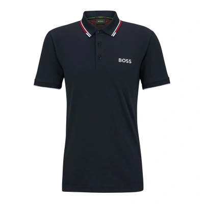 HUGO BOSS MEN'S PADDY PRO NAVY BLUE STRETCH COTTON SHORT SLEEVE POLO T-SHIRT