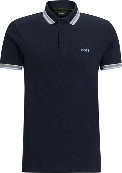 Hugo Boss Men's Paddy Short Sleeve Contrast Color Polo Shirt Dark Navy Melange In Blue