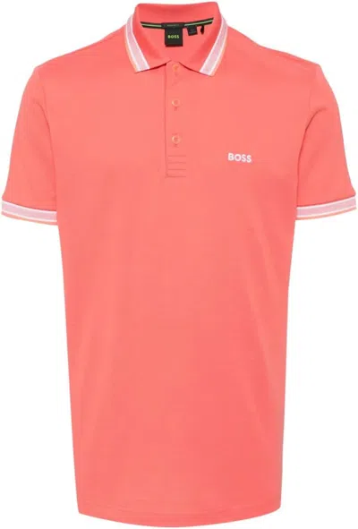 Hugo Boss Men's Paddy Short Sleeve Contrast Color Polo Shirt, Fiery Coral In Multi