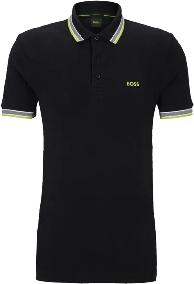 Hugo Boss Pikee-poloshirt Mit Logo-stickerei In Black