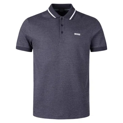 Hugo Boss Men's Paddy Tape Short Sleeve Jacqaurd Polo Shirt, Navy In Blue
